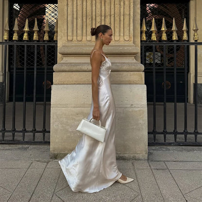 White Lace Hollow Out Halter Long Dress Women Sexy Sleeveless Off Shoulder Slim Maxi Dresses 2026 Lady Holiday Beach Vestidos
