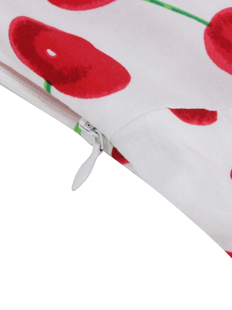 Tonval Sweetheart Neck High Waist Cherry Vintage 50s Midi Dress Short Sleeve Backless Women Tie Back Cotton Rockabilly Dresses