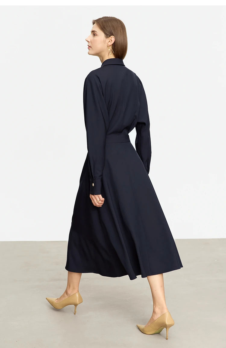 AMII Minimalist French Long-sleeve Shirt Dress for Women 2024 Autumn New A-line Office Lady Solid Midi Dresses Vestidos 12343290