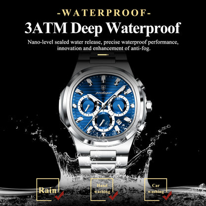 POEDAGAR Business Male Clock Date Chronograph Waterproof Luminous Luxury Men Watch Stainless Steel Quartz Fashion Men's Watches