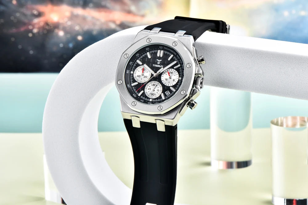 2025 New TYBERLEY Men's Watches Top Brand Luxury Quartz Watch Men Chronograph Wristwatches Sports Waterproof Luminous Grid Clock
