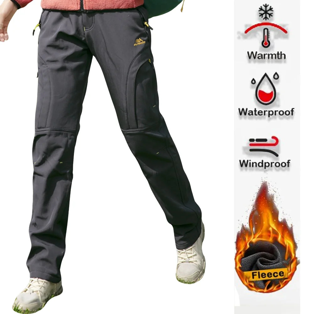 Thick Warm Fleece Hiking Pants Women Winter Waterproof Windproof Outdoor Soft Shell Rain Trousers Trekking Camping Ski Pants