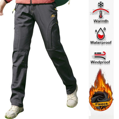 Thick Warm Fleece Hiking Pants Women Winter Waterproof Windproof Outdoor Soft Shell Rain Trousers Trekking Camping Ski Pants