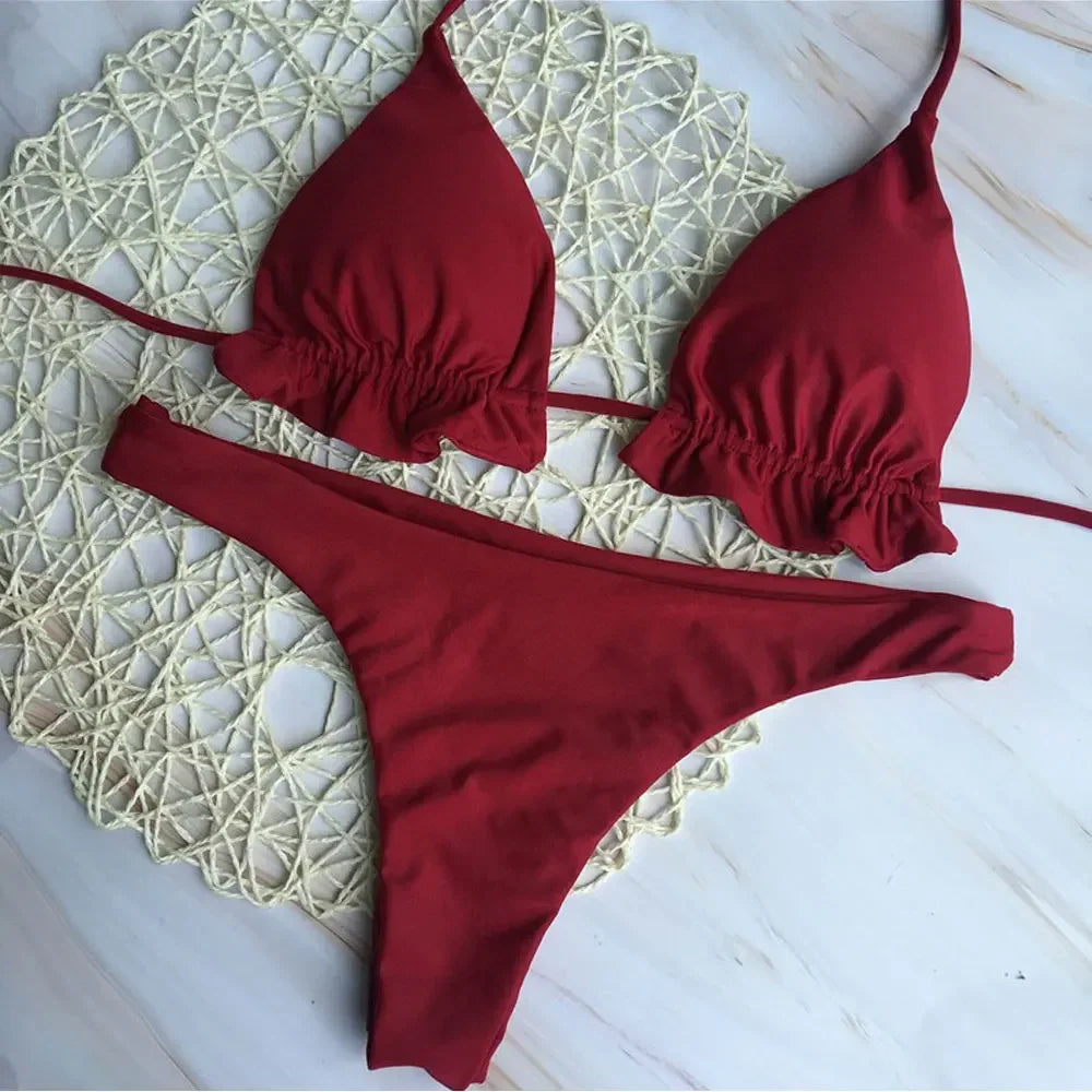 Summer Brazilian Bikini Set for Women Sexy 2 Pieces Set Push-up Swimwear Bandage Top Thong Bathing Suit Swimsuit Beachwear