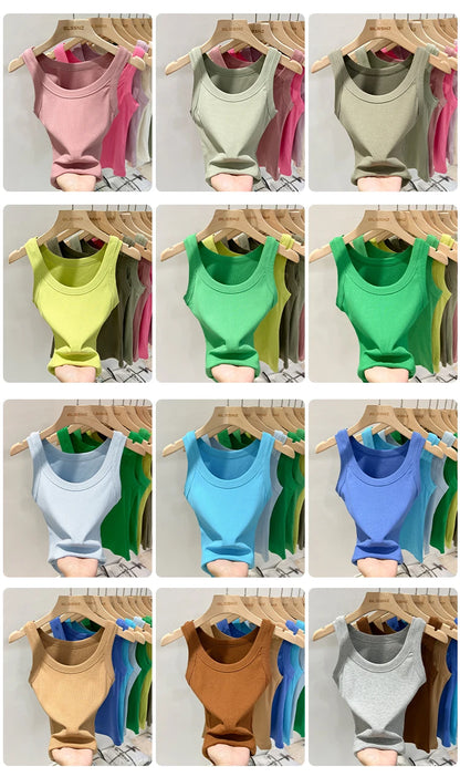 zjaiss Women Solid Round Neck Ribbed Tank Top Camisole Women 2026 Summer Basic Elastic Tank Top O Neck Solid Tank Top