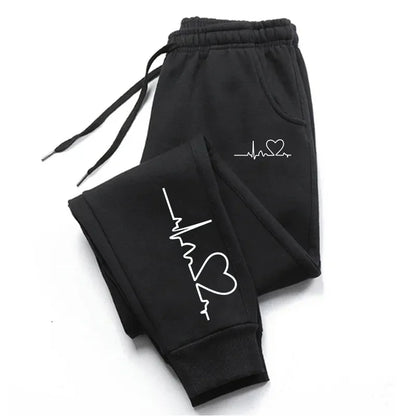 Women's Heart Print Sweatpants Casual High Quality Fitness Trousers Fashionable Baggy Warm PantsStreet Sport Jogging Daily Wear