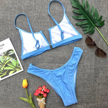 Splicing Denim V Shaped Thong Bikini Women Swimsuit Female Swimwear Two Pieces Bikini Set Bather Push Up Bathing Suit Swim Lady