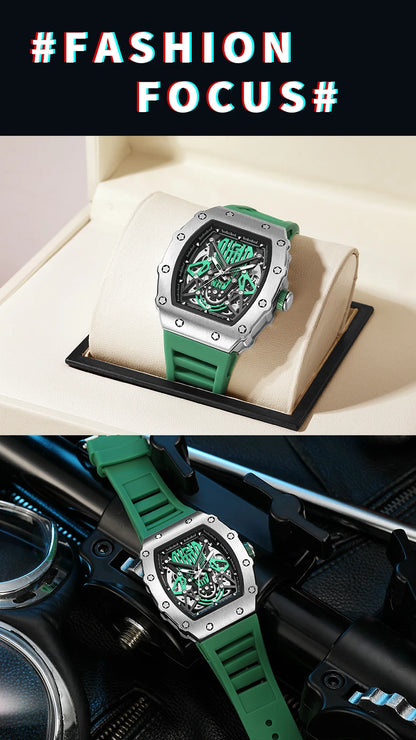 RUIMAS Tonneau Dial Automatic Movement Watches for Men Fashion Sport Mechanical Wristwatch Waterproof Clock Reloj Hombre 341