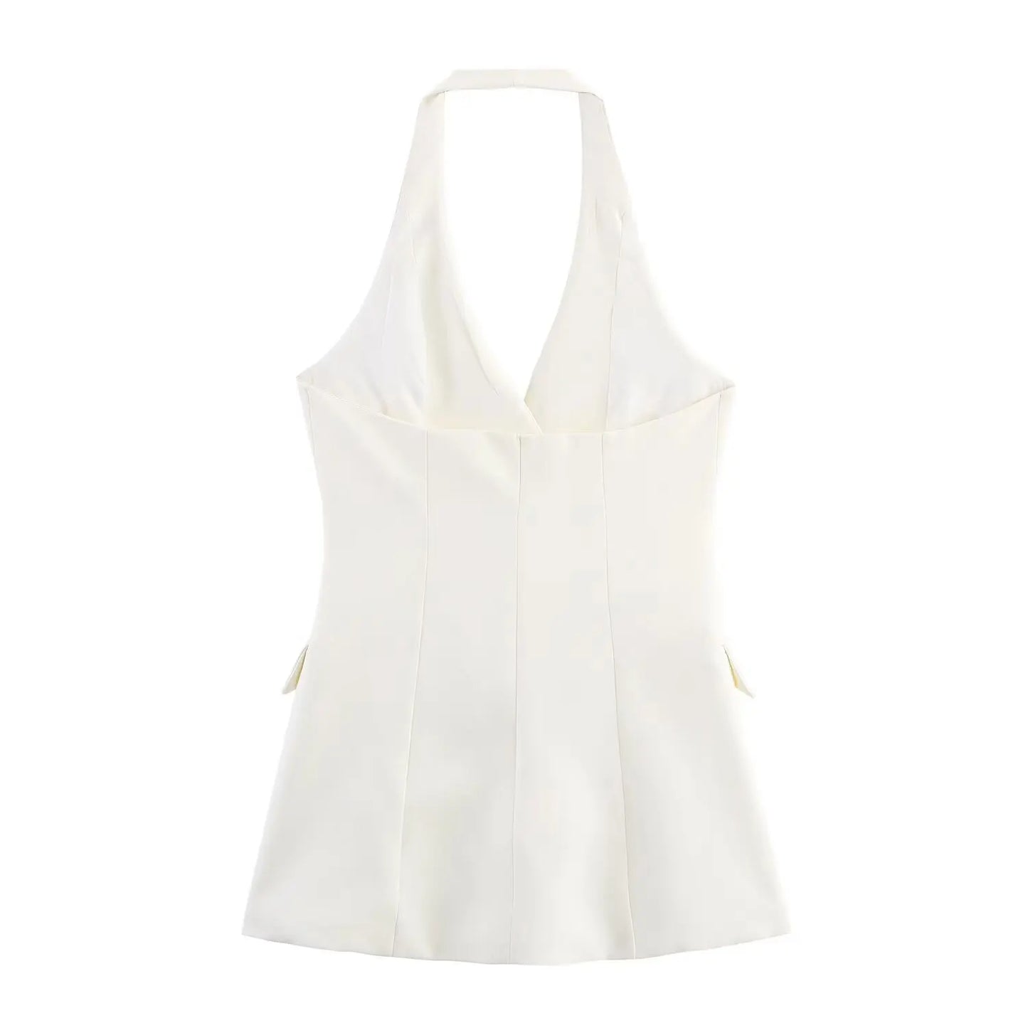 HH Female Sexy Mini Dress Grey Turn-Down Collar Sleeveless Backless Double Breasted Summer A-Line Dresses Woman New Trendy