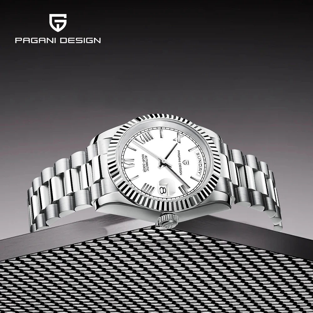PAGANI DESIGN Watches Pure White Dial Mechanical Watch For Men 2025 New Luxury Sapphire Crystal Automatic Stainless Steel Clock