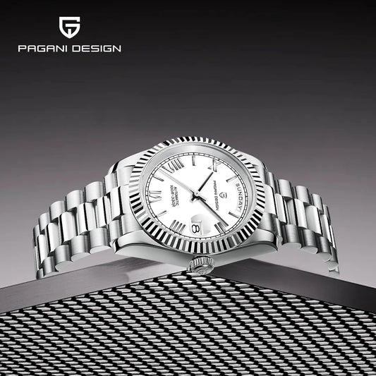 PAGANI DESIGN Watches Pure White Dial Mechanical Watch For Men 2025 New Luxury Sapphire Crystal Automatic Stainless Steel Clock
