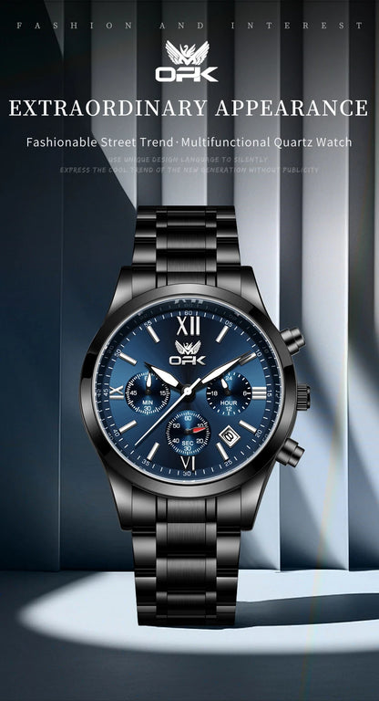 OPK 6052 Chronograph Quartz Wristwatch Original Steel Strap Waterproof Luminous Calendar Fashion Elegant Men's Business Watches