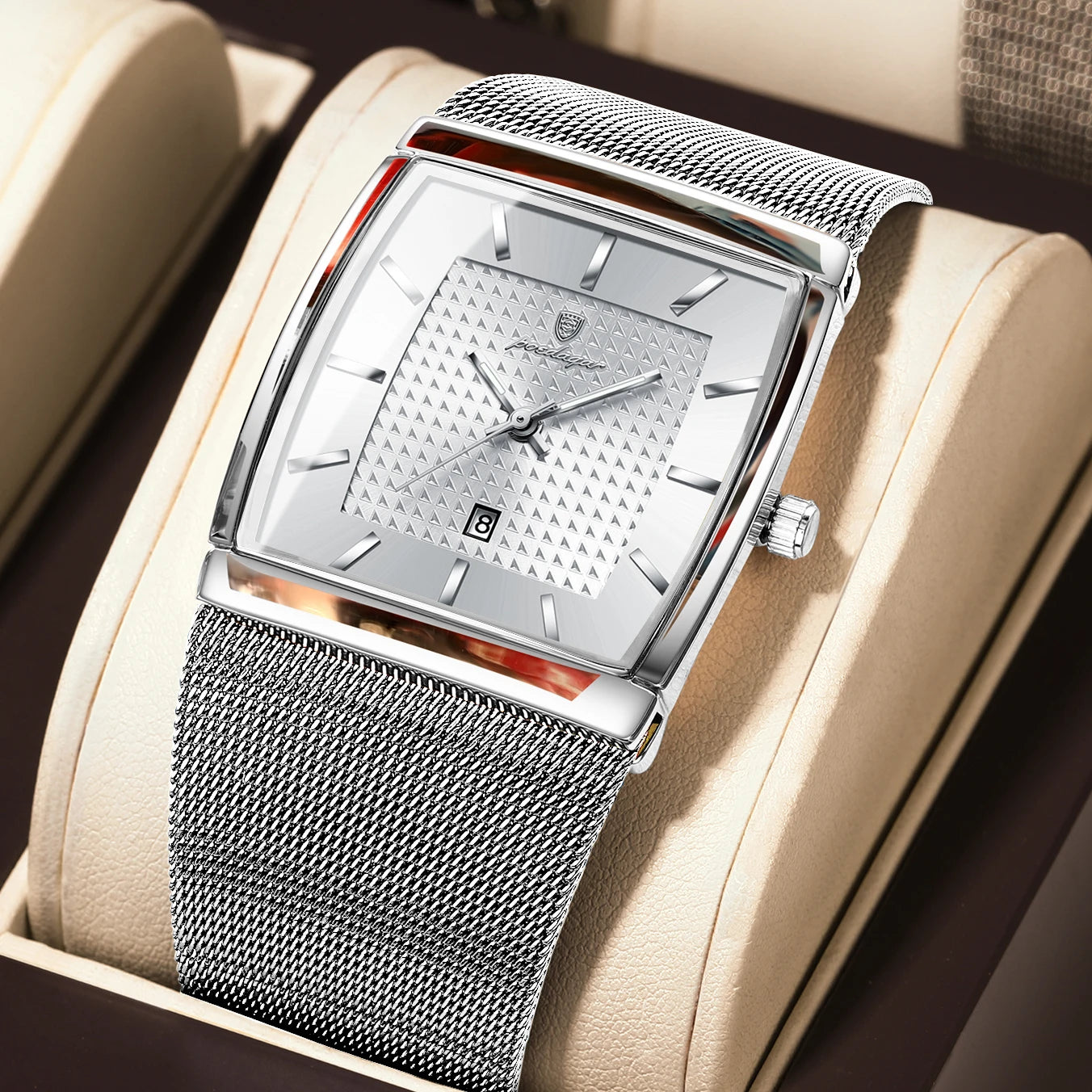 POEDAGAR Top Luxury Men Wristwatch Waterproof Luminous Stainless Steel Mesh Date Man Watch Fashion Business Quartz Men's Watches