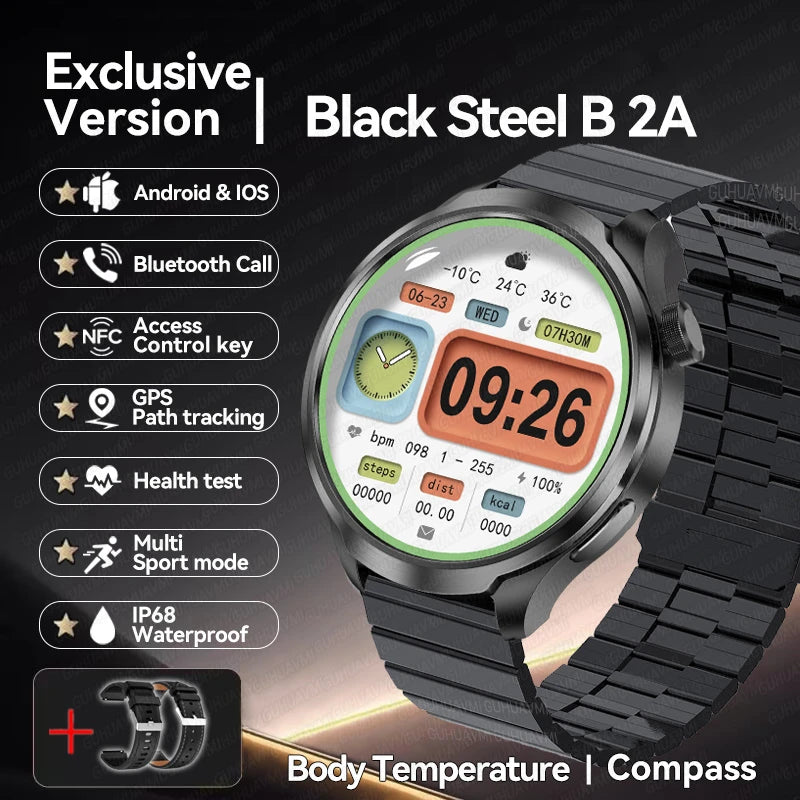 New 1.85"AMOLED NFC GPS Smart Watches For man IP68 Waterproof Blood Pressure Body Temperature Sport Fitness tracker Smart Watch
