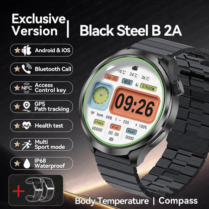 New 1.85"AMOLED NFC GPS Smart Watches For man IP68 Waterproof Blood Pressure Body Temperature Sport Fitness tracker Smart Watch