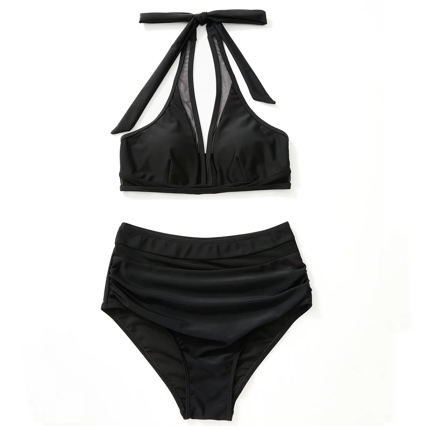 High Waist Bikini Set Sexy Push Up Swimsuit Women Black Beachwear Tummy Control Swimwear Adjustable Bathing Suit Bikinis 2024