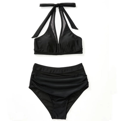 High Waist Bikini Set Sexy Push Up Swimsuit Women Black Beachwear Tummy Control Swimwear Adjustable Bathing Suit Bikinis 2024