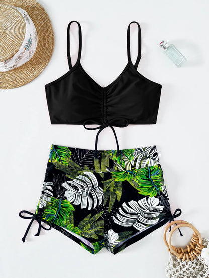 2026 Tie Dye Bikini Drawstring Swimsuit Women High Waist Shorts Swimwear Female Padded Bathing Suit Swimming Beachwear Summer