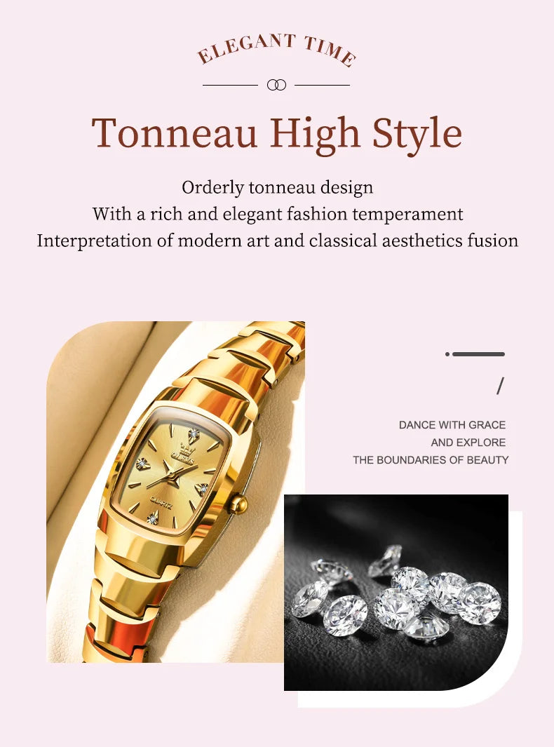 OLEVS 7006 Women's Watches Fashion Tonneau Dial Luxury Tungsten Steel Waterproof Wristwatch for Women Elegant Retro Ladies Watch