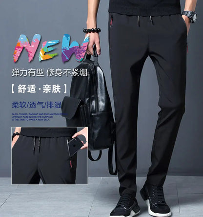 Men's Casual Pants Business Stretch Slim Fit Elastic Waist Jogger Korean Classic Blue Black Gray Male Brand Trousers