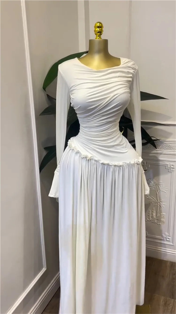 CM.YAYA Women Full Sleeve O-neck Elegant Long Dress Edible Tree Fungus Sweet Holiday Beach Evening Sexy Party Dresses Vestidos