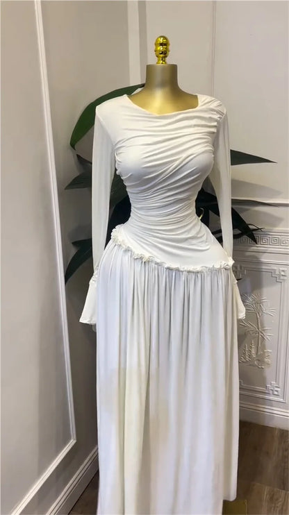 CM.YAYA Women Full Sleeve O-neck Elegant Long Dress Edible Tree Fungus Sweet Holiday Beach Evening Sexy Party Dresses Vestidos