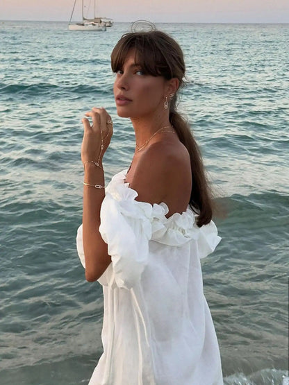 Ashgaily White Dress Women Halter Cotton Long Dress Lace Elegant Party Outfits Ladies Sexy Club Clothes