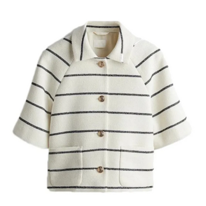 Casual Knitted Striped Shirts Set Women Single-breasted Lapel Half Sleeves Tops Loose High Waist Short 2026 Summer New Lady Suit