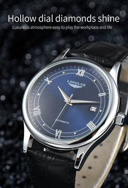 Men automatic watch simple mechanical watches  date waterproof fashion leather gift