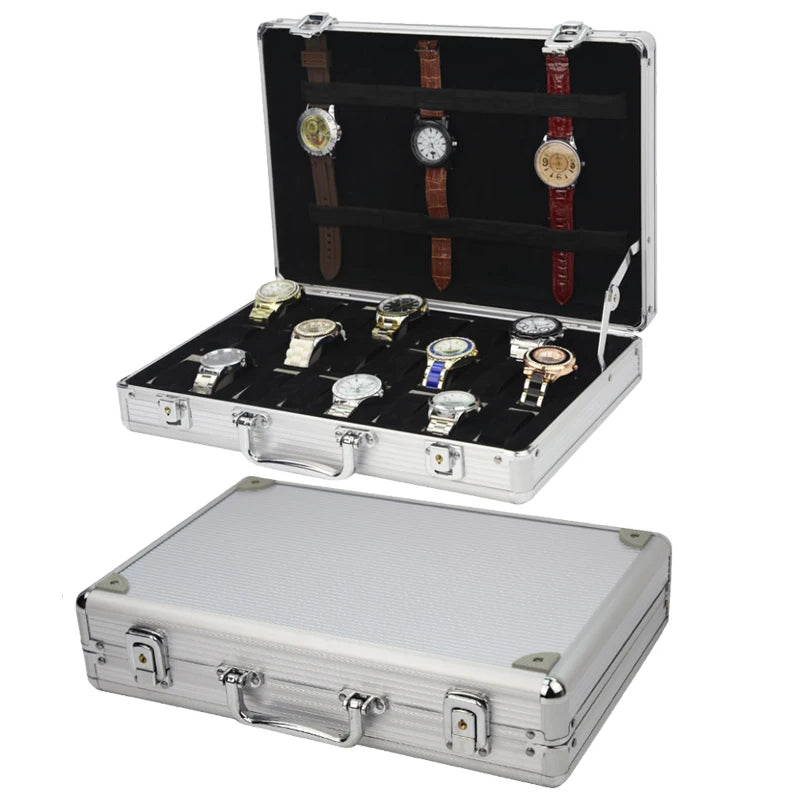 VANSIHO  Aluminum Watches 6/10/12 Grids Suitcase With Glass Window Watch Storage Aluminum Case  Watch Box Organizer For Men