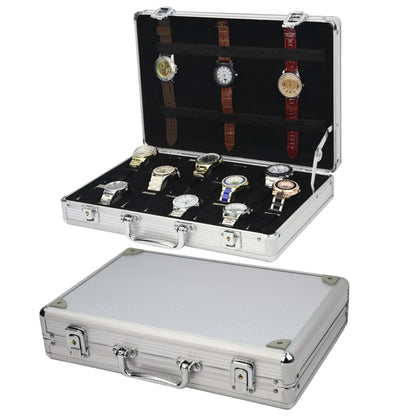 VANSIHO  Aluminum Watches 6/10/12 Grids Suitcase With Glass Window Watch Storage Aluminum Case  Watch Box Organizer For Men