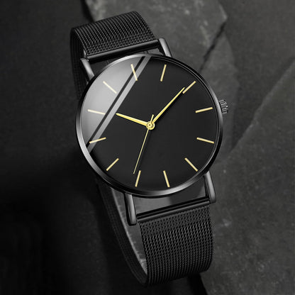 Fashion Men Business Watches Ultra Thin Stainless Steel Mesh Belt Quartz Watch