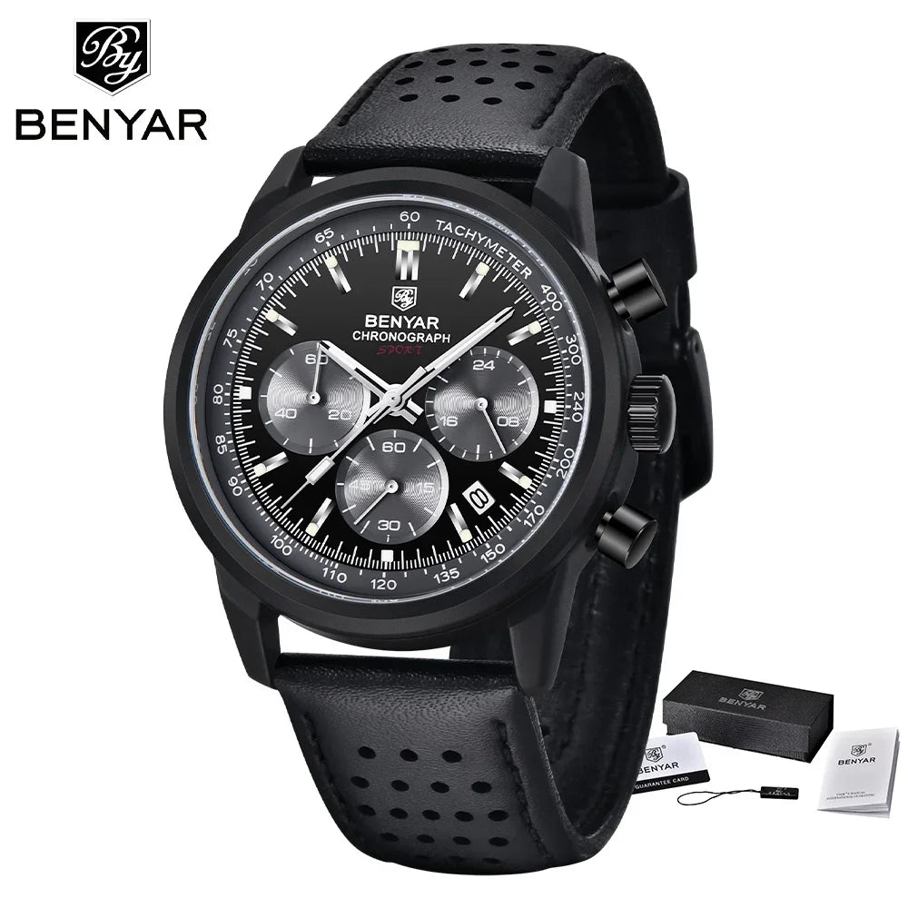 BENYAR 5188 New Quartz Watches for Men Top Brand 42MM Military Watch Luxury Chronograph 30M Waterproof Male Clock Reloj Hombre