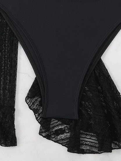 2026 Sexy Four-piece Women Swimsuit Long-sleeve Cover-up Swimwear Summer Solid Bikini Set Brazilian Beachwear Party bathing suit