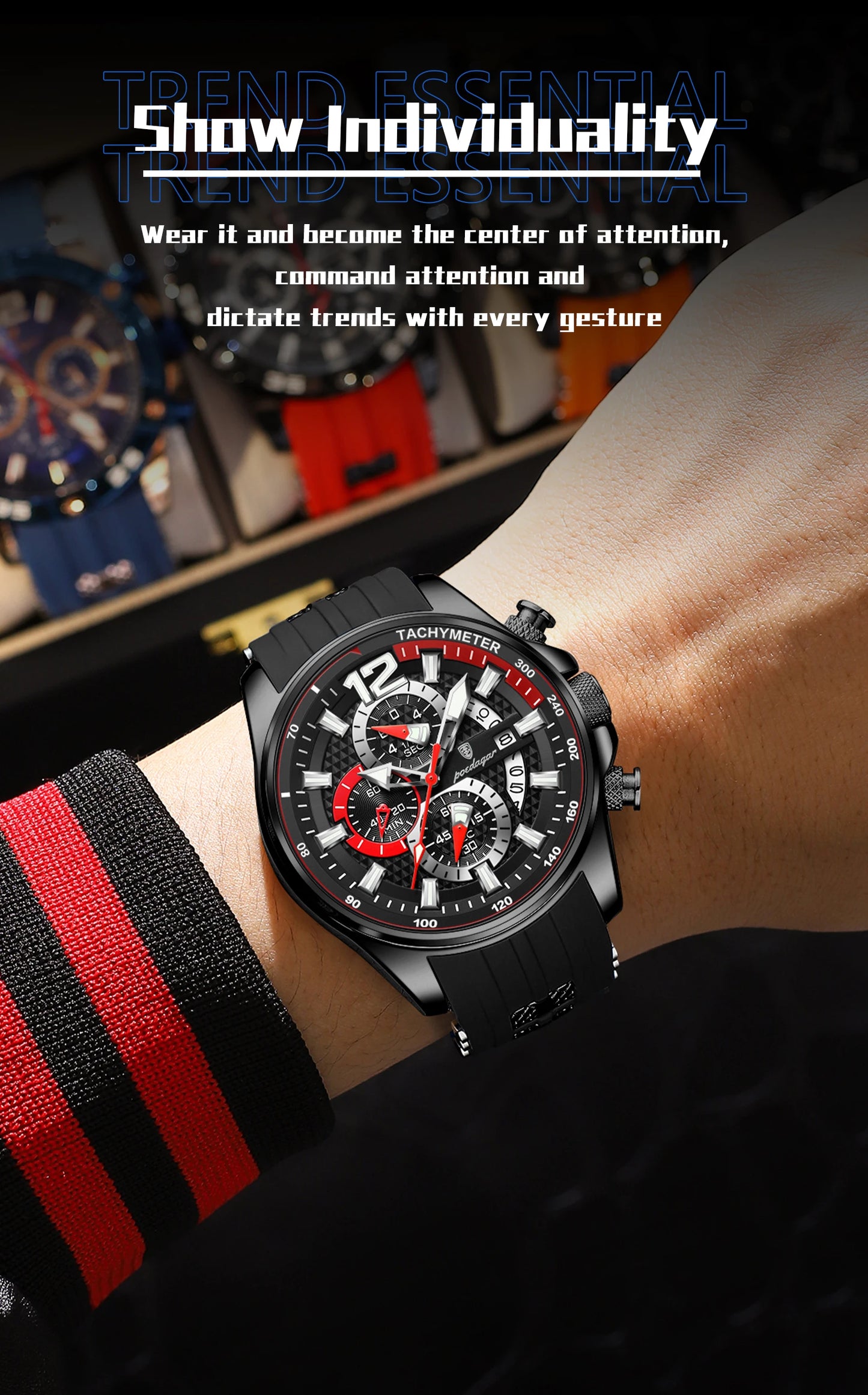 POEDAGAR Original Fashion Men Watch Date Chronograph Silicone Sports Man Clock Luminous Waterproof Military Quartz Men's Watches