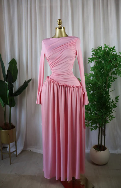 CM.YAYA Women Full Sleeve O-neck Elegant Long Dress Edible Tree Fungus Sweet Holiday Beach Evening Sexy Party Dresses Vestidos