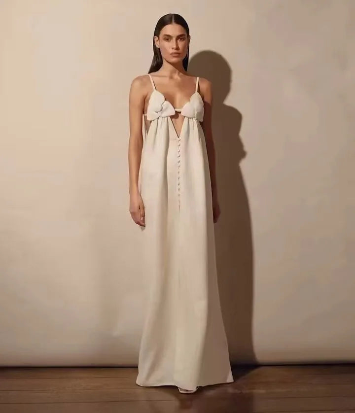 Ashgaily White Dress Women Halter Cotton Long Dress Lace Elegant Party Outfits Ladies Sexy Club Clothes