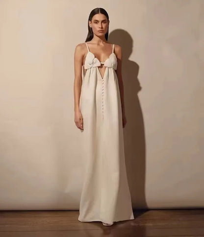 Ashgaily White Dress Women Halter Cotton Long Dress Lace Elegant Party Outfits Ladies Sexy Club Clothes