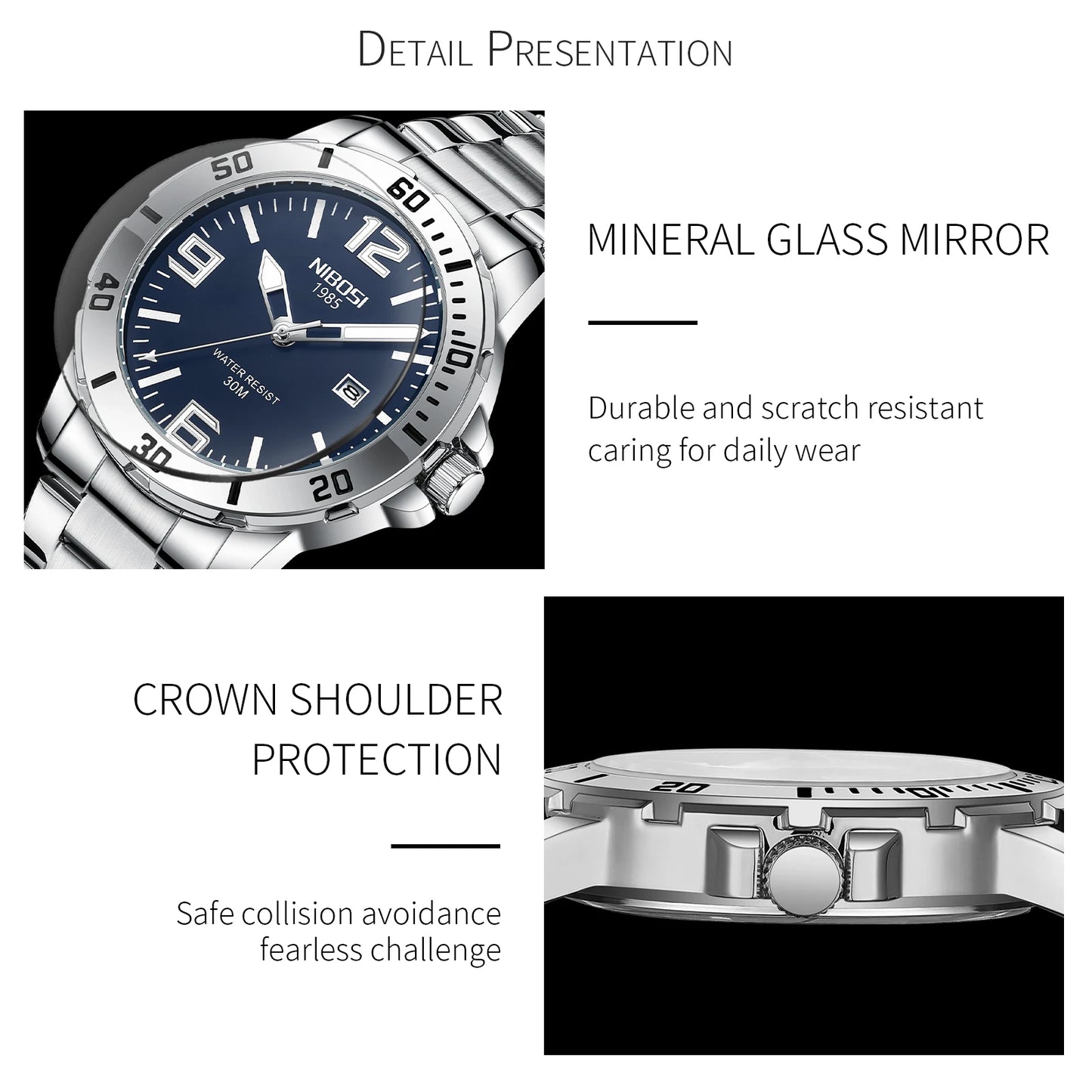 NIBOSI Luxury Man Wristwatch Business Stainless Steel Date Quartz Men Watch Waterproof Luminous Date Men's Watches Clock