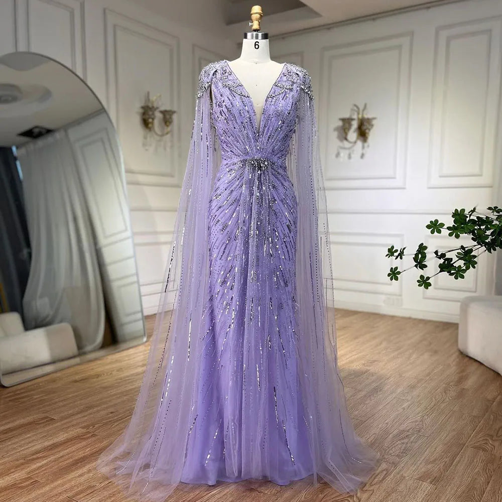Serene Hill 2025 Turquoise Mermaid Evening Dresses Gowns With Beaded  Cape For Women's Wedding Party LA72168A Customized