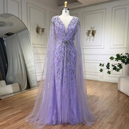 Serene Hill 2025 Turquoise Mermaid Evening Dresses Gowns With Beaded  Cape For Women's Wedding Party LA72168A Customized
