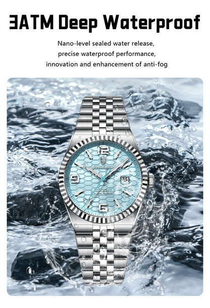 POEDAGAR Fashion Exquisite Men Wristwatches Waterproof Luminous Date Luxury Man Watch Stainless Steel Quartz Men's Watches Reloj