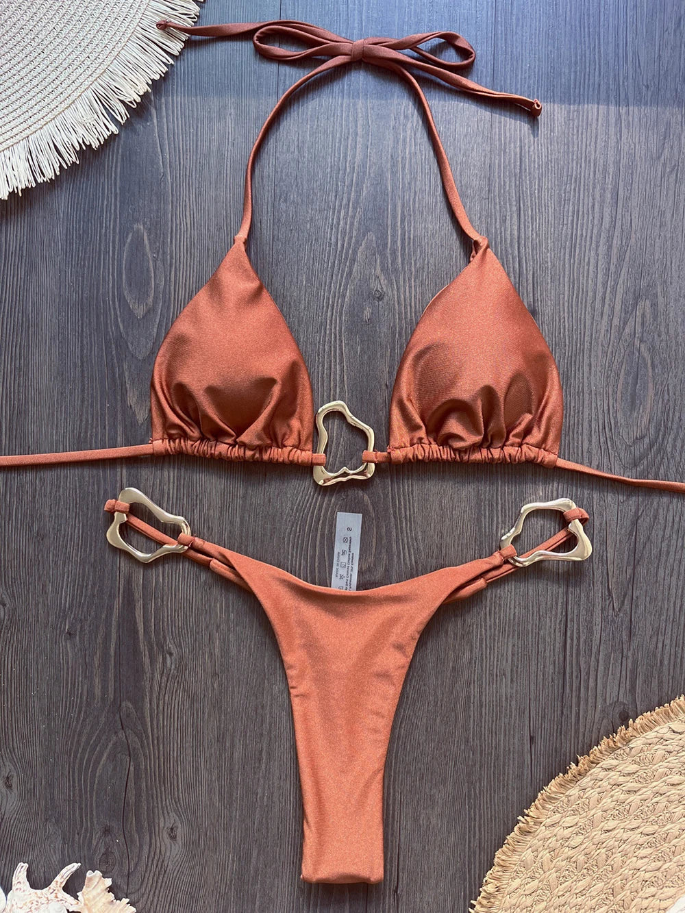 Sexy Solid Color Halter Lace-up Low Waist Bikini Set Women's Two Pieces Triangle Thong Swimsuit Bathing Suit Brazilian Biquinis