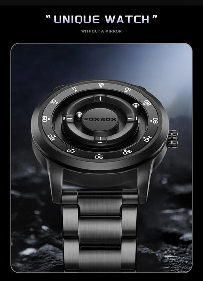 FOXBOX Personalized Mens Watches Creative Simple Floating Magnetic Pointer Quartz Wristwatch Steel Waterproof Watch for Man