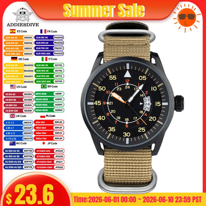 ADDIESDIVE Men Luminous Watch 5Bar Waterproof High Quality Nylon Strap Wristwatch Men Quartz Wirst Watches Relogio Masculino