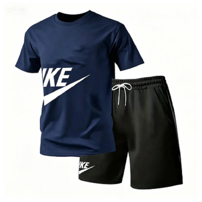 Summer fashion street short sleeved sports suit men's sports shirt set men's round neck short sleeved shorts sports suit 2-piece