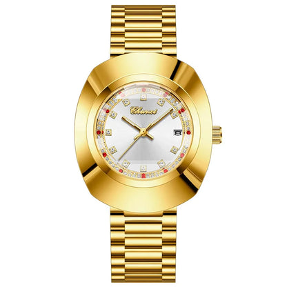 CHENXI Couple's Matching Quartz Watches Gold-Tone High-Fashion Diamond-Studded Waterproof Steel Bracelet Timepieces