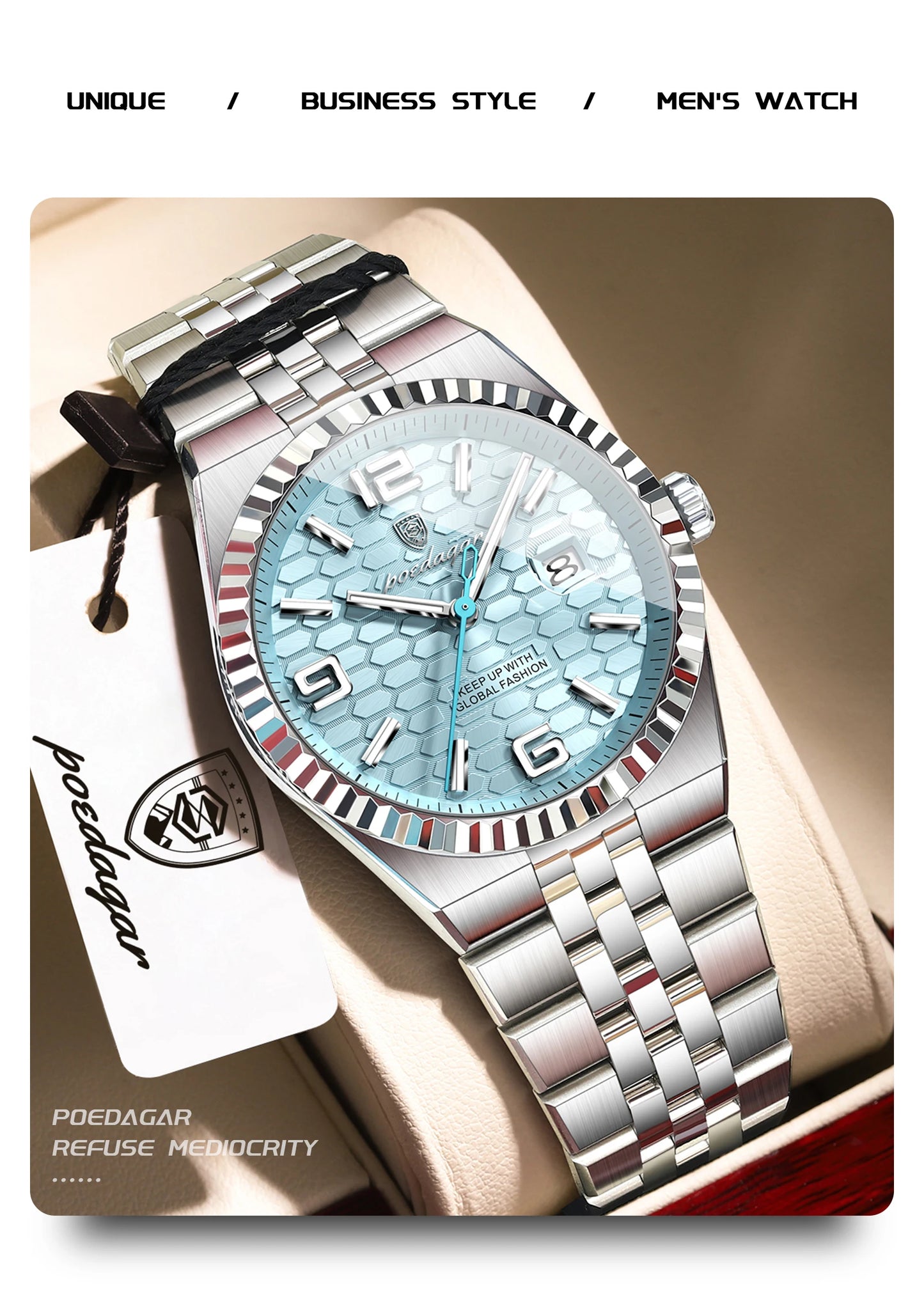 POEDAGAR Fashion Exquisite Men Wristwatches Waterproof Luminous Date Luxury Man Watch Stainless Steel Quartz Men's Watches Reloj