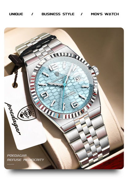 POEDAGAR Fashion Exquisite Men Wristwatches Waterproof Luminous Date Luxury Man Watch Stainless Steel Quartz Men's Watches Reloj