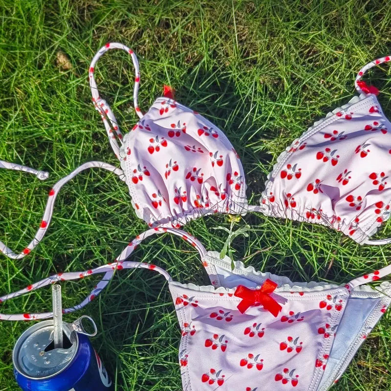 Triangle Bikinis Bow Swimsuit Women Sexy Swimwear Bandage Bikini Set Summer Biquini Female Beachwear Low Waist Thong Swimsuits